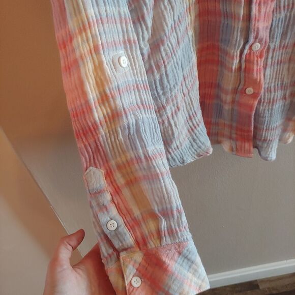 Sanctuary Gauzy Pastel Plaid Button Up Shirt Size Medium - Picture 4 of 7